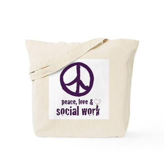 CafePress - Peace, Love, &Amp; Social Work Tote Bag - Unisex Canvas Tote Bag, Beige, 1-Piece
