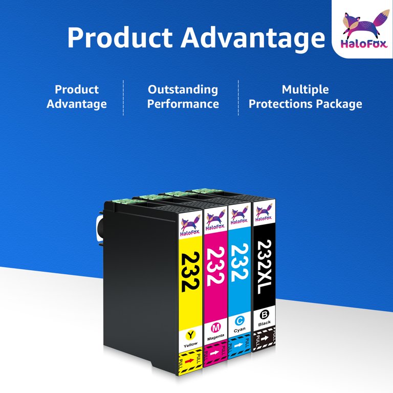 Halofox 232XL Ink Cartridge Combo Pack, Black Cyan Magenta Yellow