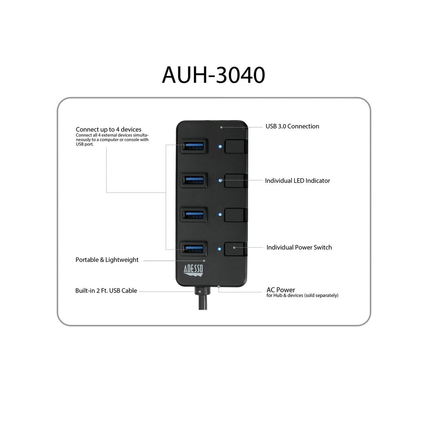 Adesso AUH-3040 - 4-Port USB 3.0 Hub
