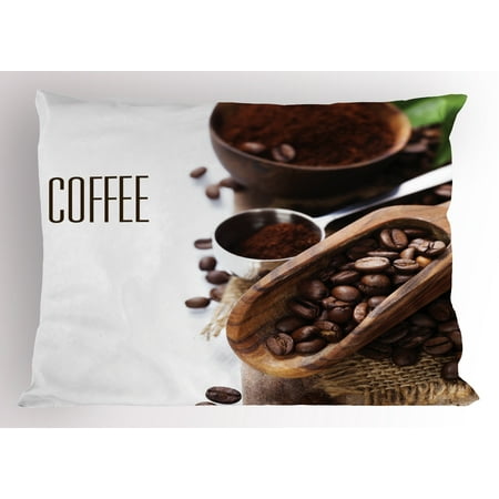Coffee Pillow Sham Bean and Ground Plants Filter Coffee Equipment Caffeine Addiction and Tropic Taste, Decorative Standard Size Printed Pillowcase, 26 X 20 Inches, Brown Green, by (Best Tasting Green Beans To Plant)