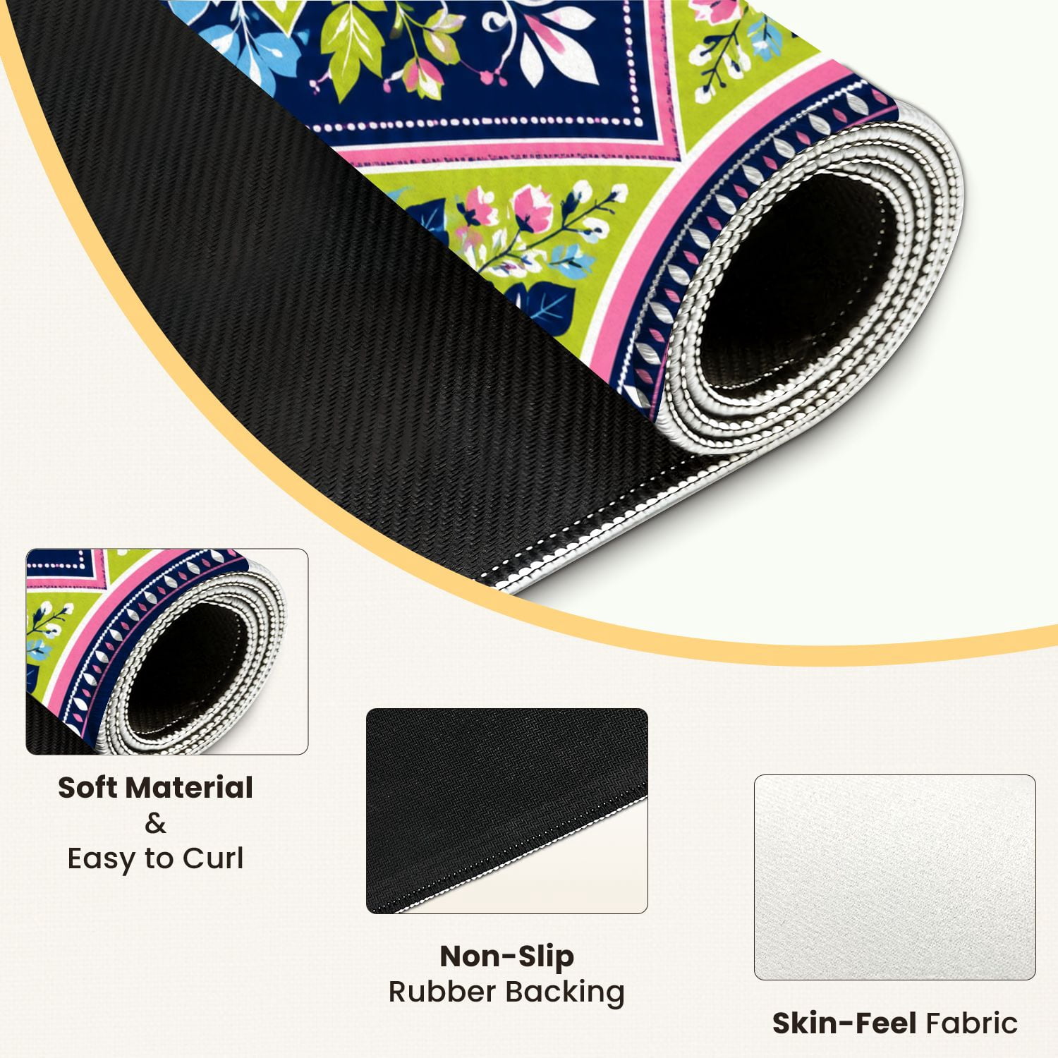 Mahjong Mat 31.5" x 31.5" Floral Pink Blue Green Leaves Flowers Navy Non-Slip Noise Reduction Mahjong Tiles Table Cover for Dominoes Poker Card Board and Tile Games