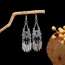 Sdmnsg-T Vintage Peacock Dangle Earrings for Women Bohemian Blue Crystal Feather Peafowl Statement Drop Dangling Stud Earring Boho Xmas Birthday Holiday Wedding Jewelry Gifts for Her Bff