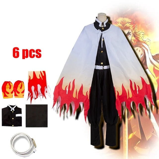 Rengoku-Disfraz de Demon Slayer, Cosplay de Anime, Kimetsu No Yaiba, Kimono, peluca Haori, anillo, traje de Halloween