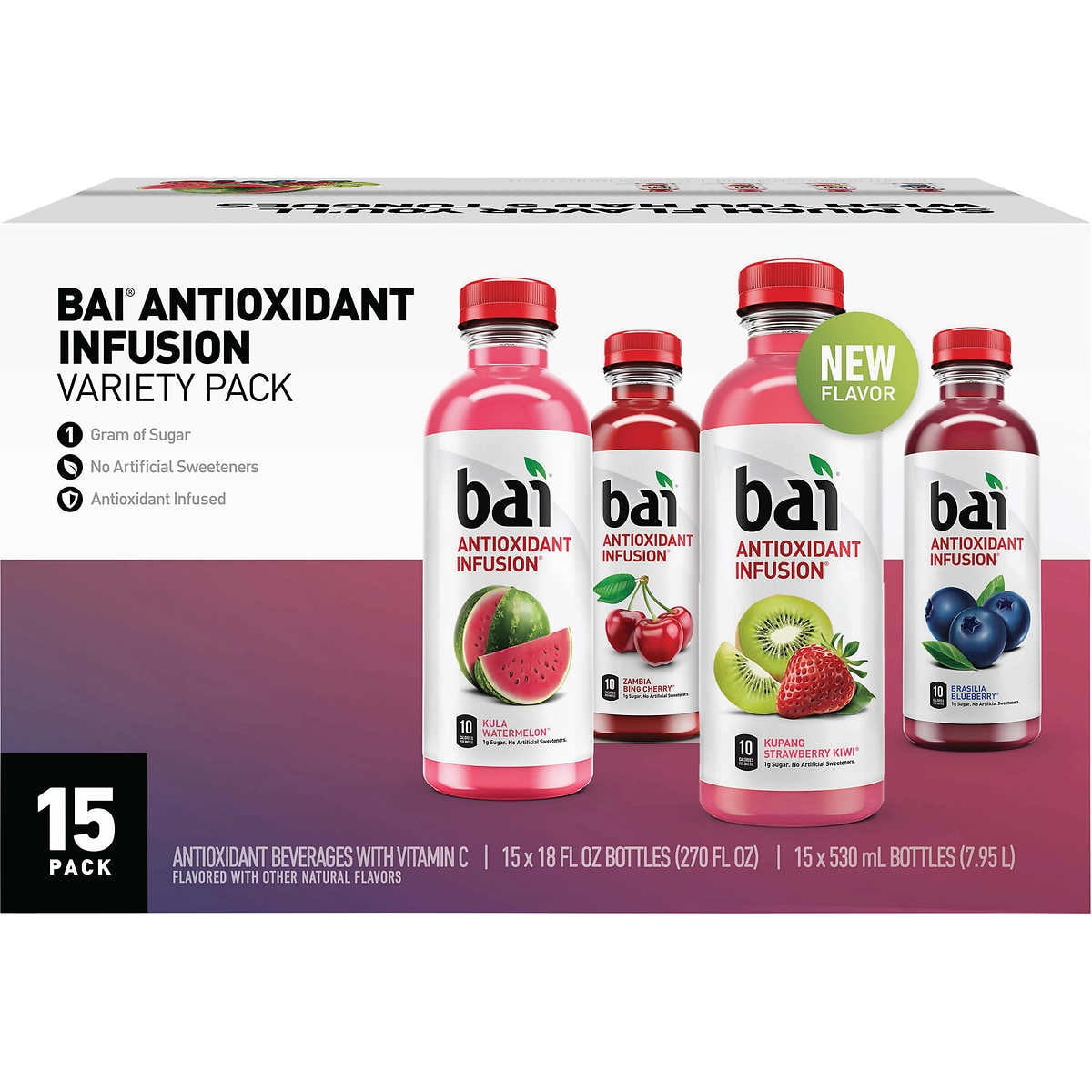 Bai Antioxidant Infusion Hillside Variety Pack, 18 Fluid Ounce (Pack of 15)