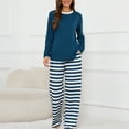 thumbnail image 2 of Loritta Lounge Set Womens 2 Piece Outfits Long Sleeve Round Neck Pajamas Striped Sleepwear Pants for Women S-2XL, 2 of 6