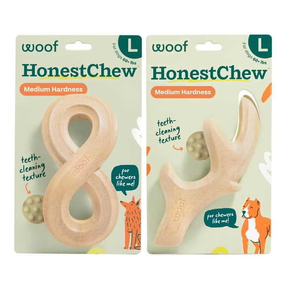 Juguete para perros WOOF HonestChew, mordedores duraderos a base de plantas, tamaño grande