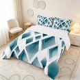 thumbnail image 3 of Manfei Watercolor Diamond Geometric Queen Comforter Set, Teal Metalic Comforter Sets Queen, Teal White, Reversible 3pcs, 1 Comforter and 2 Pillowcases, 3 of 6