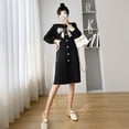 thumbnail image 1 of Vestido de punto para embarazadas, moda coreana, otoño e invierno, nuevo vestido para embarazadas con cuello vertical y falda elegante con lazo, 1 of 6
