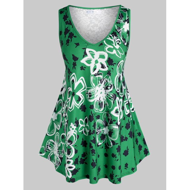 Top Sin Mangas con Estampado Floral de Talla Grande Rosegal Camisetas sin mangas de talla grande