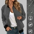thumbnail image 2 of felwors Womens Casual Daily Jackets Lightweight Zip Up Casual Jacket Stand Short Sports Outwear Zipper Tops Dark Gray, S, 2 of 6