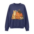 thumbnail image 4 of Womens Plus Size Halloween Cat Pumpkin Sweatshirt Retro 90s Graphic Crewneck Soft Fall Pullover Tops Navy L, 4 of 4