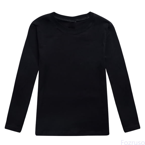 Fozruso Toddler Girls Long Sleeve Shirts Crewneck Cotton Solid Color Tops Casual Basic Tees for Girl,Sizes 2-3 Years Black