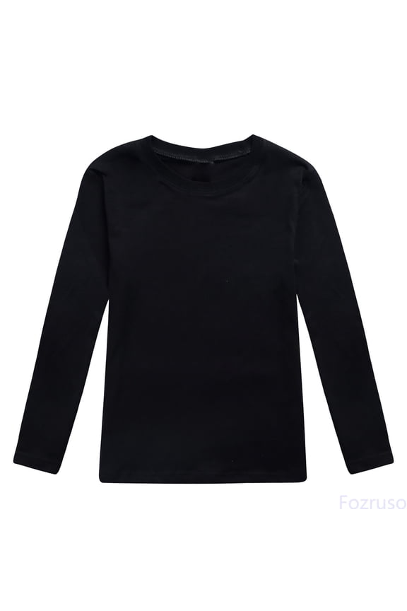 Toddler Girls Long Sleeve Shirts Crewneck Cotton Solid Color Tops Casual Basic Tees for Girl,Sizes 10-11 Years Black