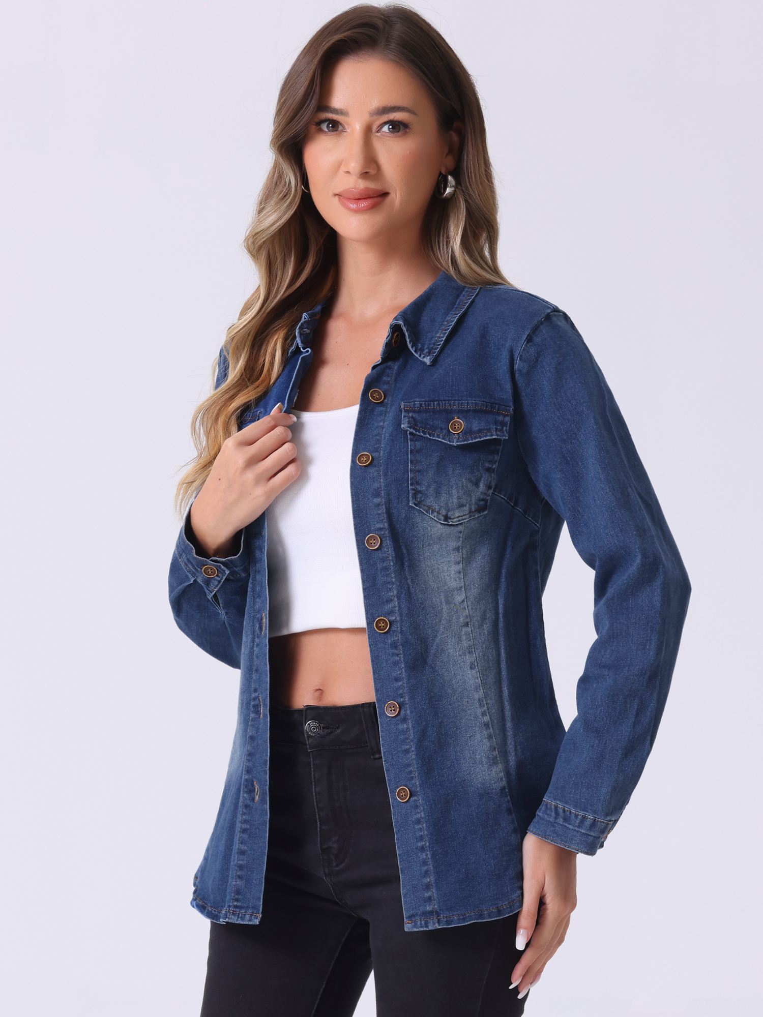 DARING DIVA Women's Long Sleeve Denim Jacket S Blue
