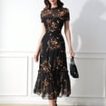 thumbnail image 6 of Women's Dark Elegant Floral Print Short Sleeve Mesh Panel Dress Black M, 6 of 7