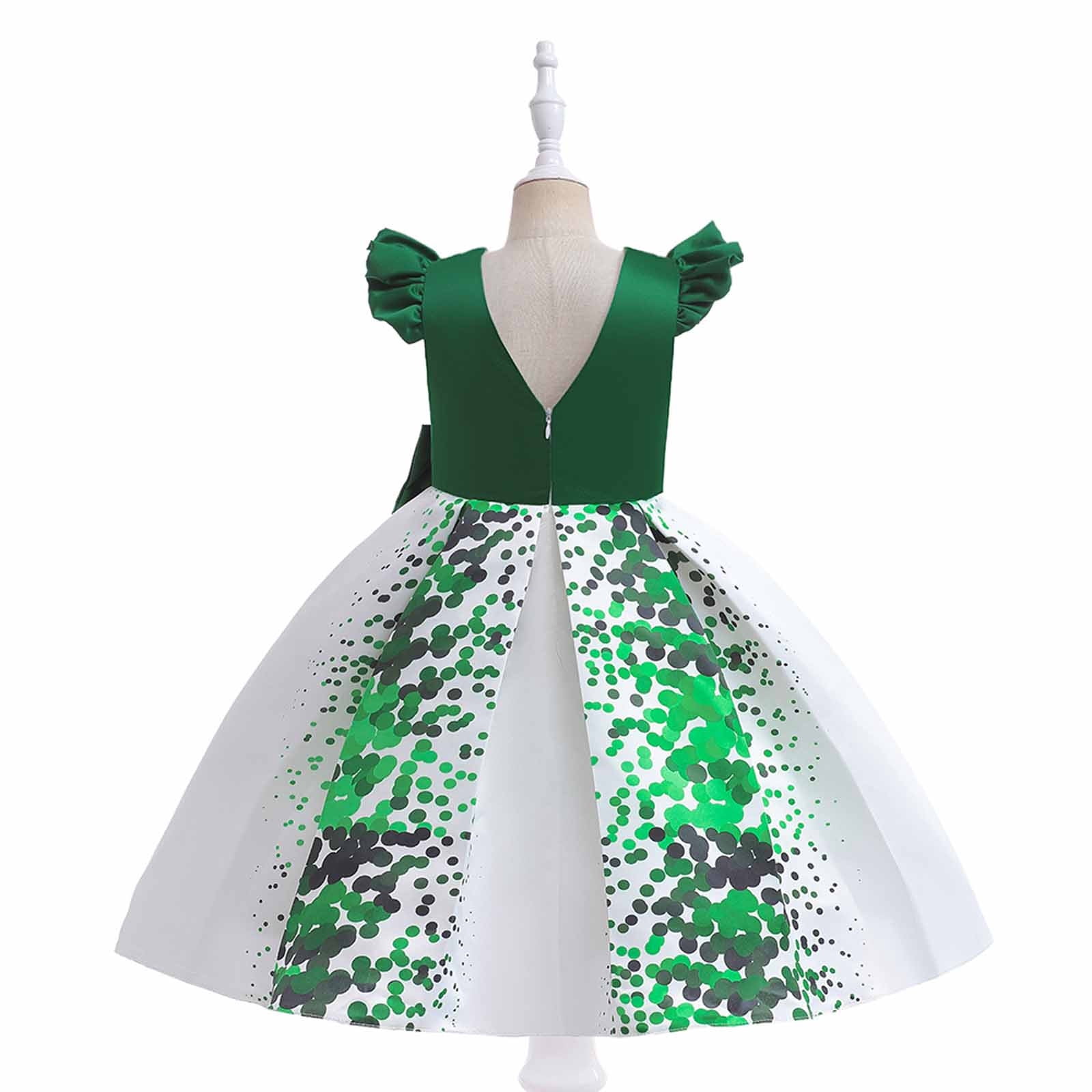 Zwiiyzr 3-13 Years Baby Girl Birthday Dress St. Patrick's Day Princess Tutu Dress Toddler Tulle Dresses + Bag Outfits Green