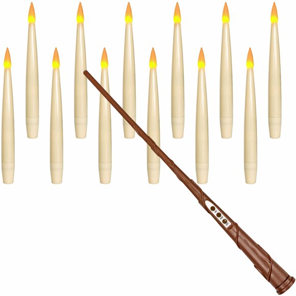 Velas flotantes Leejec con mando a distancia con varita mágica, 12 unidades, color marfil
