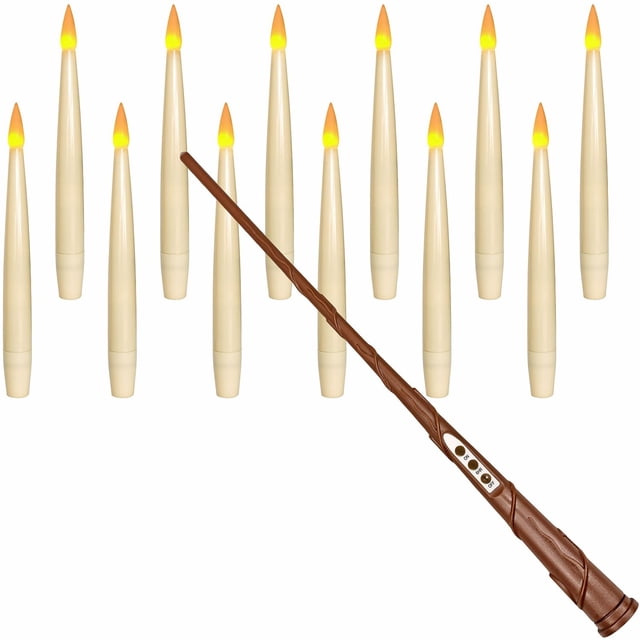 Velas flotantes Leejec con mando a distancia con varita mágica, 12 unidades, color marfil