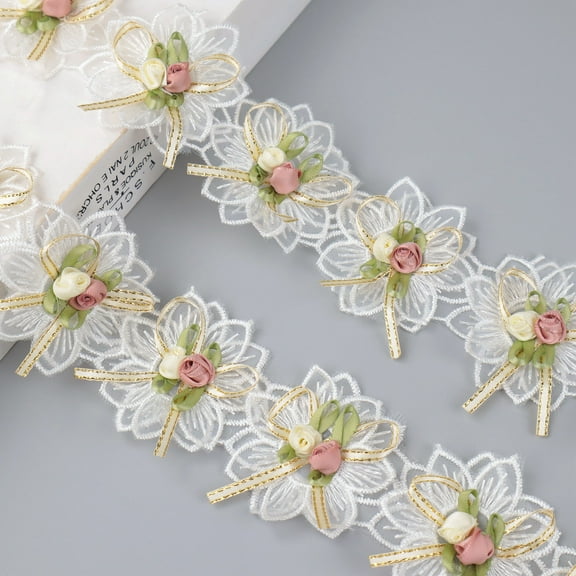 IDONGCAI Organza Flower Trim 1 Yards Lace Edge Trim Ribbon, 3D Handmade Flower Lace Trim Embroidered Applique Sewing Craft for Wedding Dress Embellishment DIY Dress Decor Gowns Home Decor