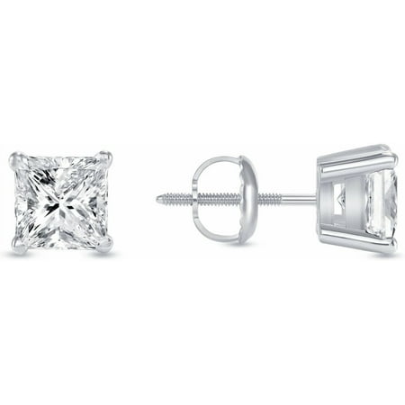 1 Ct Princess Cut Natural Diamond Stud Earrings | 925 Sterling Silver| Screw Back Solitaire