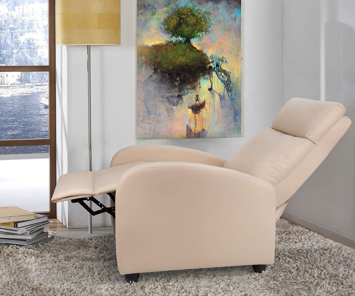 Walnew Single Recliner Thick Padded Push Back Recliner with Faux Leather, Beige