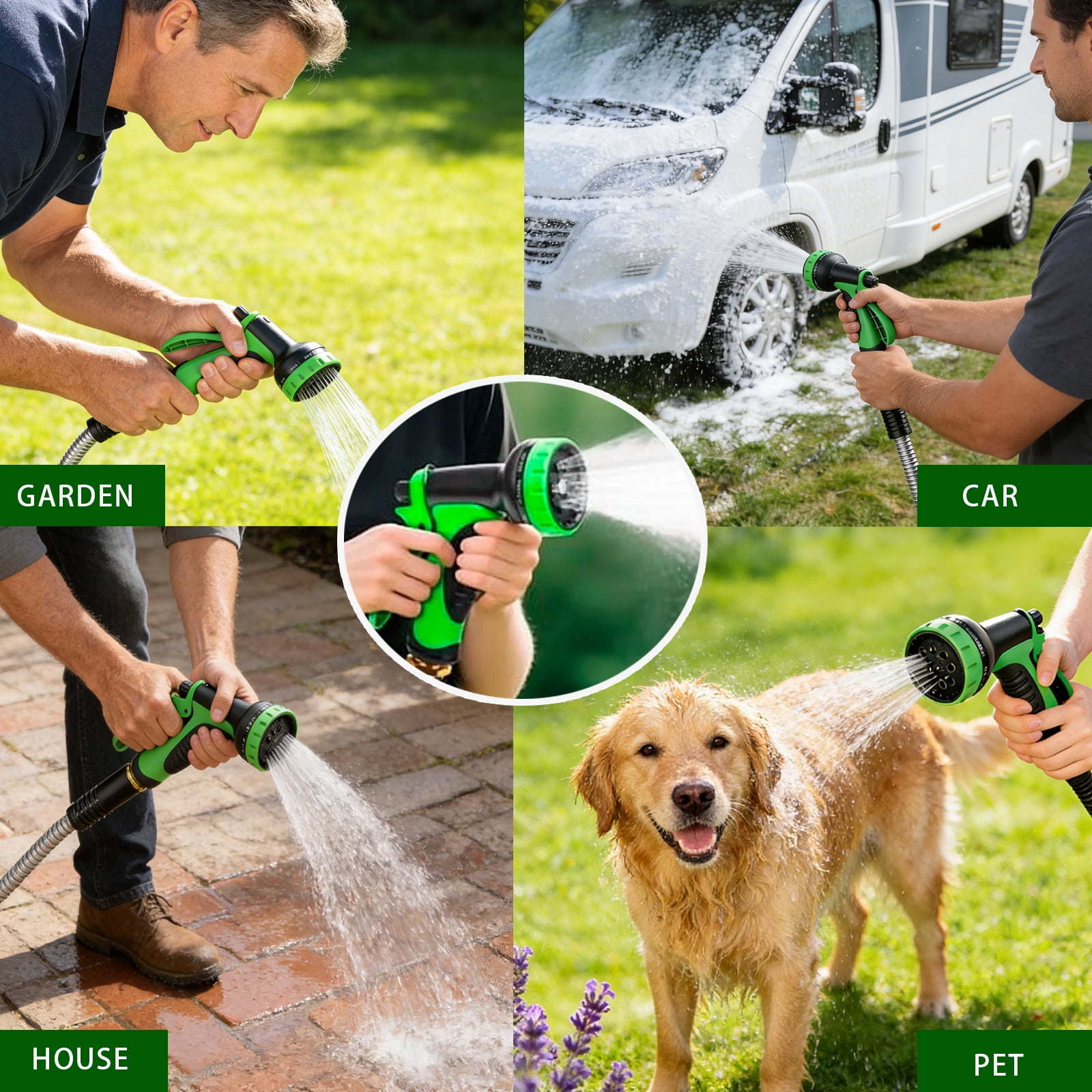 Garden Hose 50FT, Stainless Steel Heavy Duty Water Hose with 10 Function Nozzle, No-Kink, Tough & Flexible, Sturdy and Lightweight, Rust Proof for Yard, Outdoor, RV