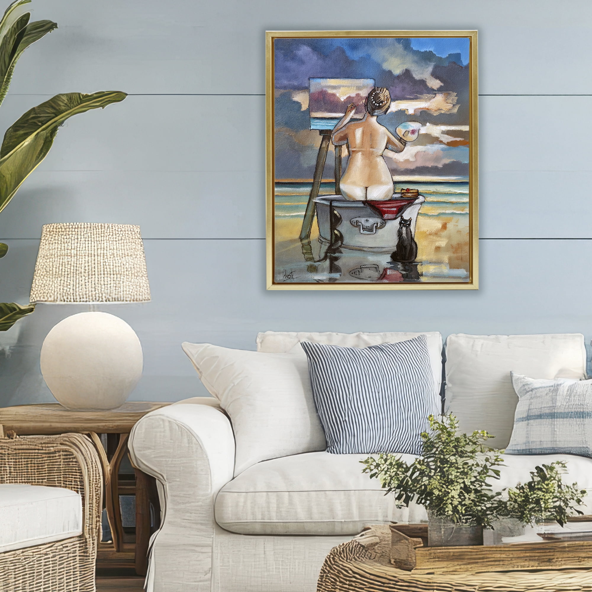 Stupell Industries Painting Up A Storm Gold Framed Floater Canvas Wall Art, design by Ronald West