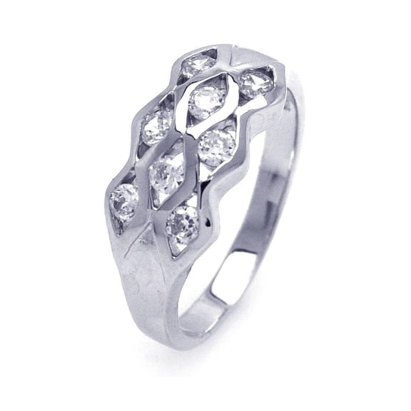Sterling Silver 925 Rhodium Plated Eyelet Ring Band White Cubic Zirconia Jewelry Female Male Size 5