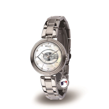Cincinnati Baseball Reds Charm Watch with Mother of Pearl Dial & Stainless Steel Band
