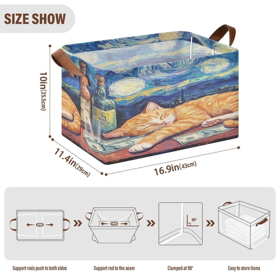 BZSMCE Collapsible Fabric Cube Storage Bins Sleeping Cat Pattern Design Pattern Storage Box