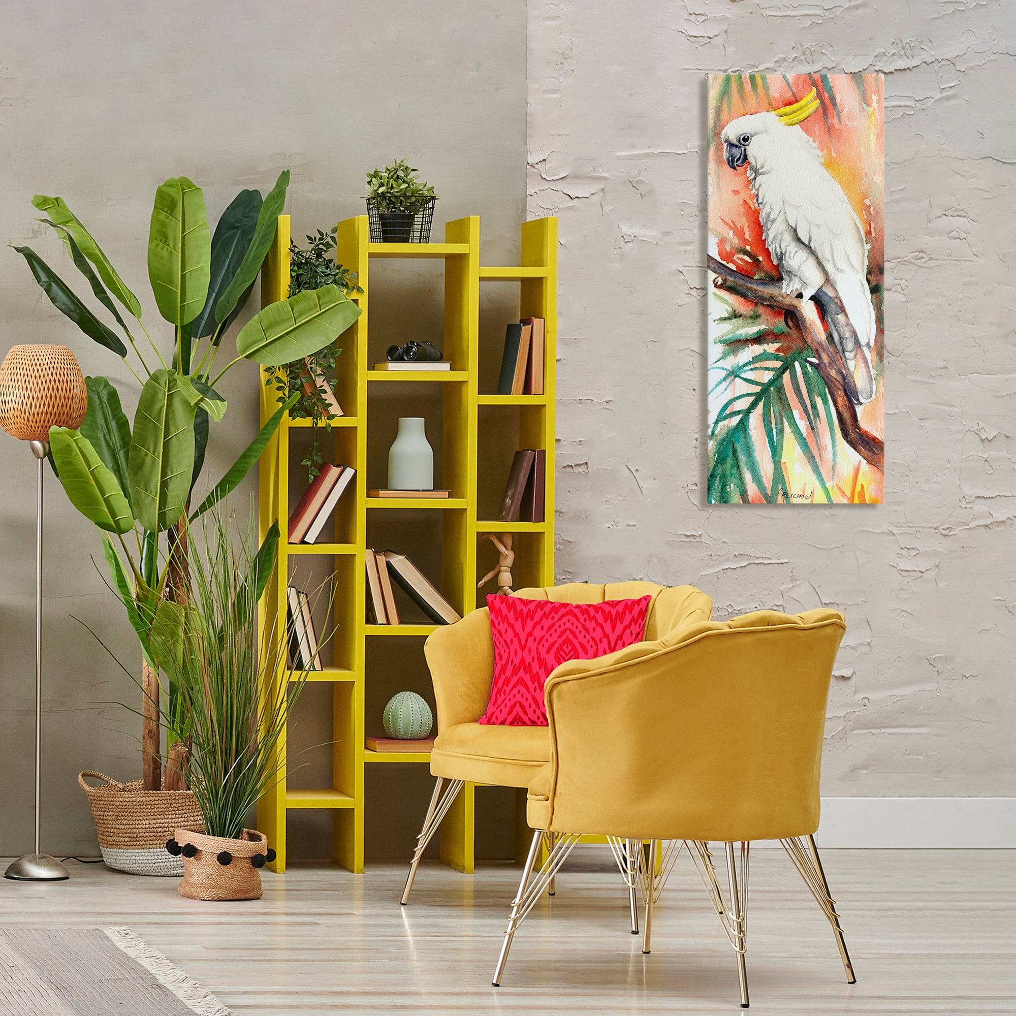 Stupell Industries Sulfer Crested Cockatoo Animals & Insects Painting Gallery Wrapped Canvas Art Print Wall Art, 17 x 40