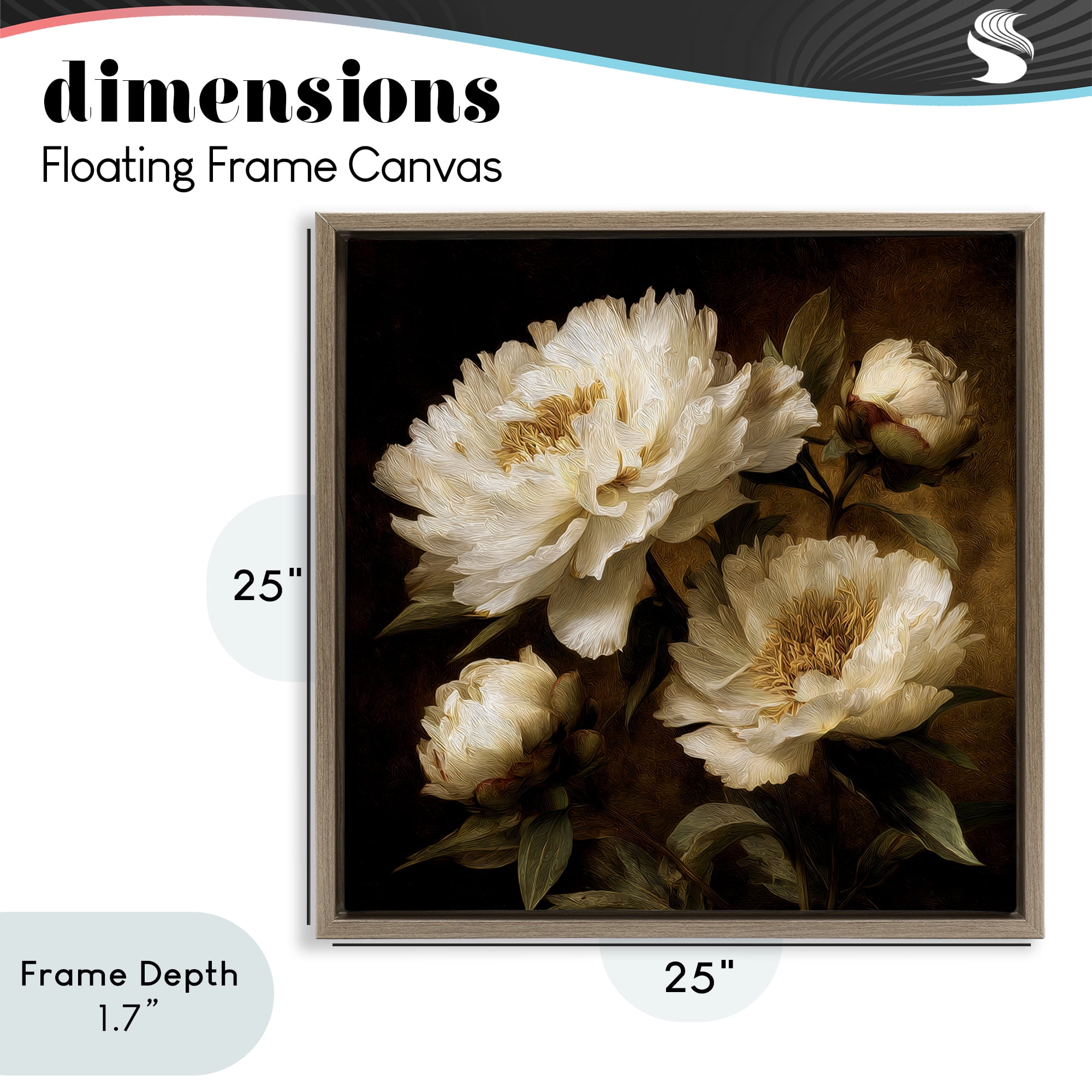 Stupell Industries Dreamy Vintage Peony Elegance Brown Framed Floater Canvas Wall Art, design by Petal Prints Design