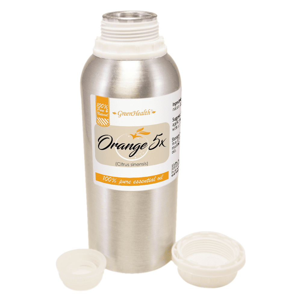 GreenHealth 100% Pure Orange 5 Fold Essential Oil 8 fl oz Aluminum Bottle w/Plug Cap