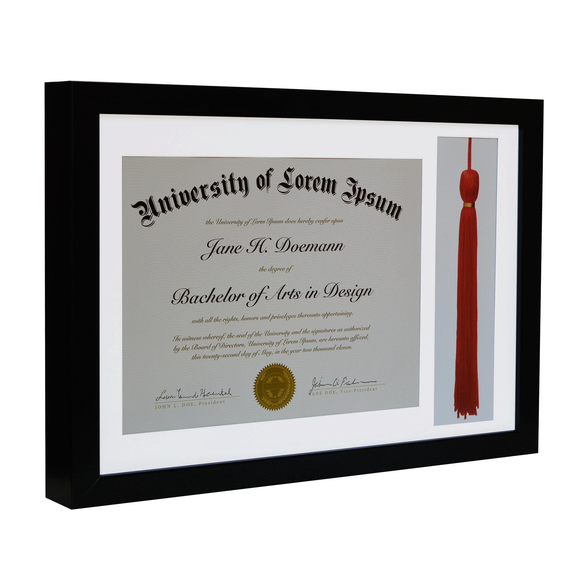 Americanflat 11x16 Graduation Frame with Mat for 8.5x11, Displays 8.5x11 Diploma and Tassle, Black