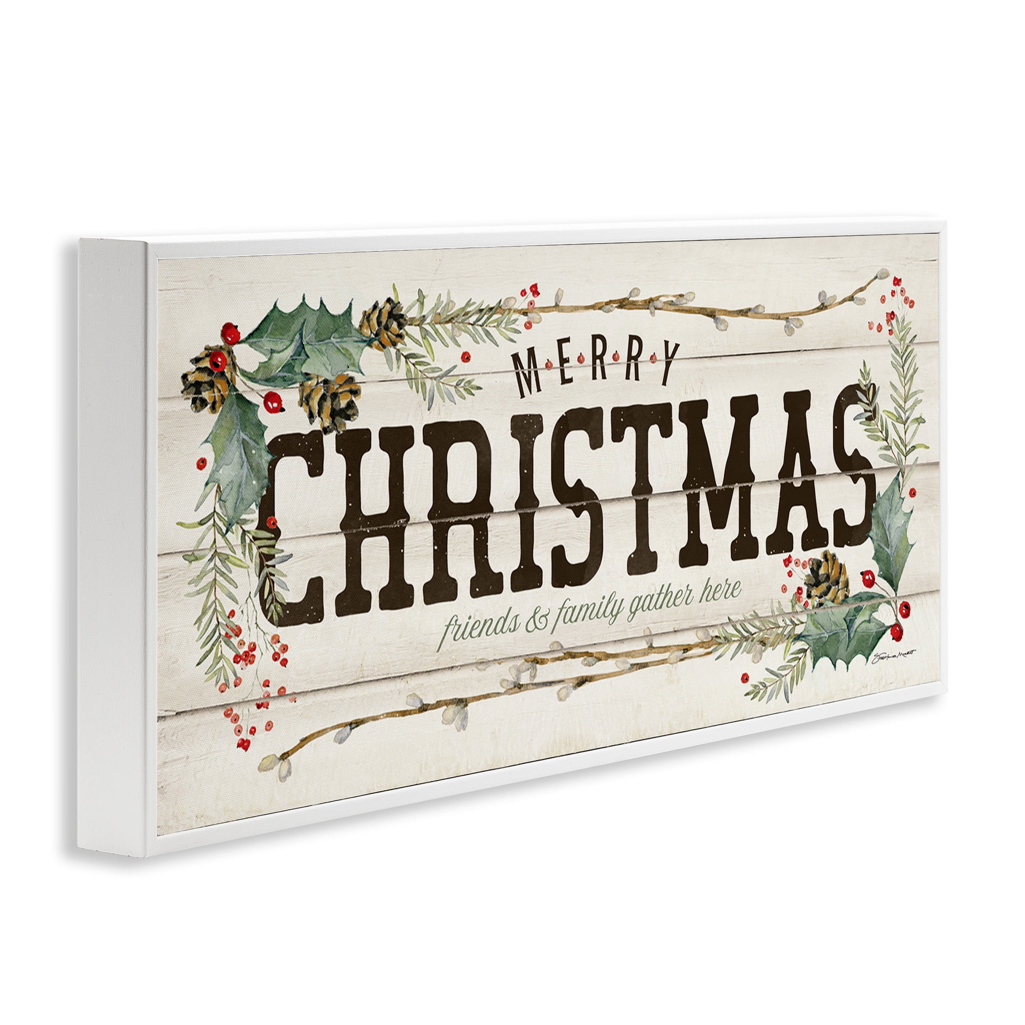 Stupell Industries Merry Christmas Friends & Family Holiday Painting White Framed Art Print Wall Art, 24 x 10