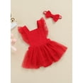 thumbnail image 3 of Xingqing 2 Pcs Barboteuse Bébé Fille Robe en Dentelle à Volants Manches Fleurs Taille Haute Tutu Combinaisons Bandeau, 3 of 7