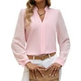 thumbnail image 3 of QAFOPEH Women Notched V Neck Lace Long Sleeve Solid Color Work Office Chiffon Shirt, 3 of 7