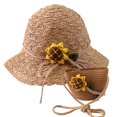 thumbnail image 2 of 52-54 cm circunferencia del sombrero sombrero de paja con sombrilla de verano para niños lindo sombrero de paja para niñas sombrero con sombrilla y conjunto de bolsa de paja, 2 of 6