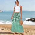 thumbnail image 5 of Womens Boho Ruffle Hem Palazzo Pants Elastic High Waisted Ties Wide Leg Flowy Lounge Pants with Pockets Turquoise XL, 5 of 5