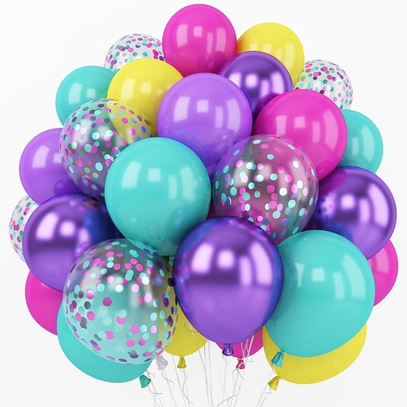 60 Pcs 12 Inch Pink Blue Purple Balloons, Hot Pink Metallic Purple Teal Yellow Balloons for Birthday Baby Shower Engagement Party Decorations
