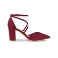 thumbnail image 4 of BLISSFUL STEP Women's Pointed Toe Cross Strap Block Heels Pumps Burgundy 7, 4 of 8