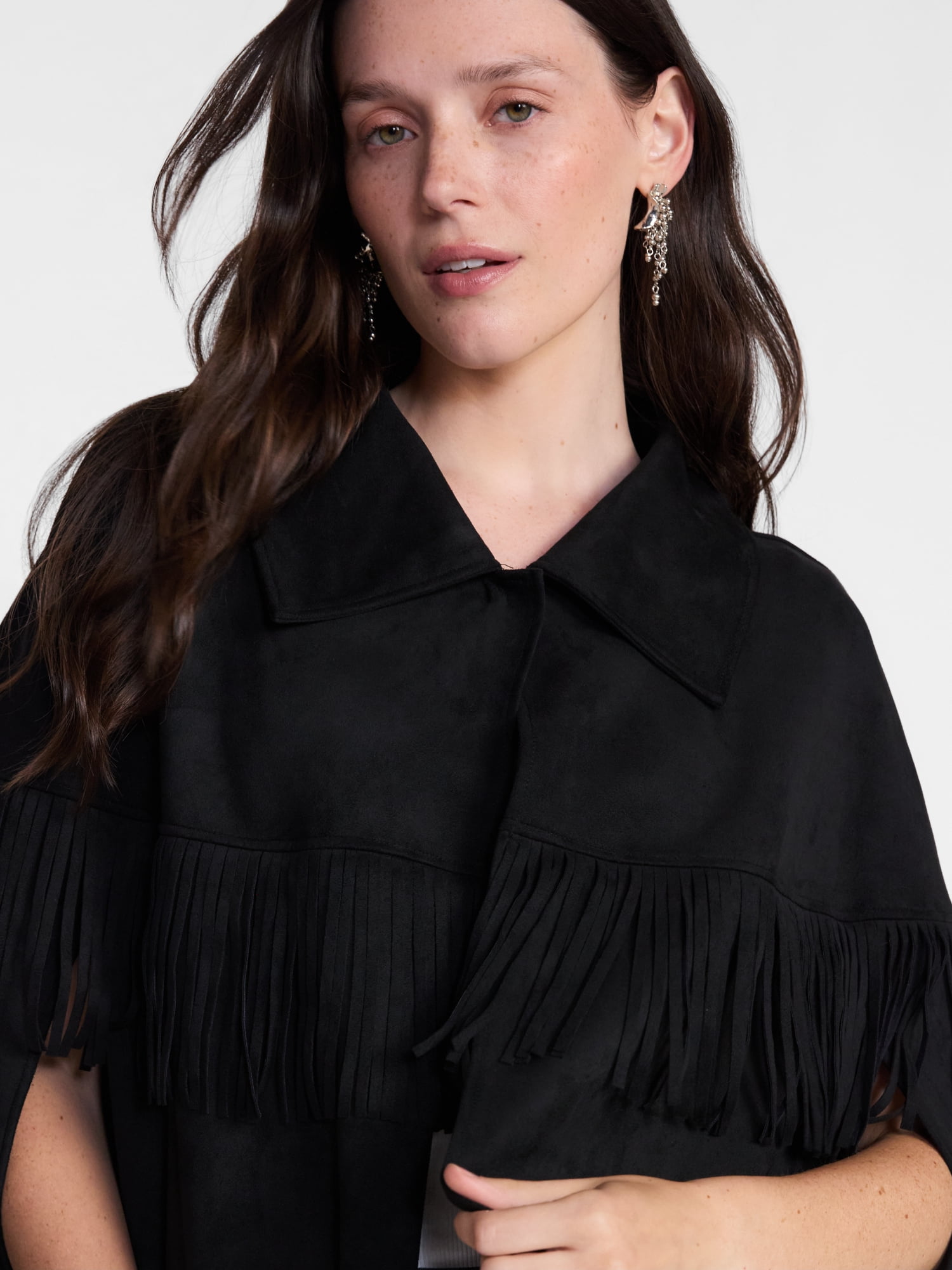 Scenario Women's Faux Suede Fringe Cape, Midweight, Sizes S-3XL