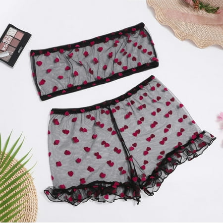 

Love Pattern Lace Women Lingerie Bra + Thong Pajamas Underwear Set