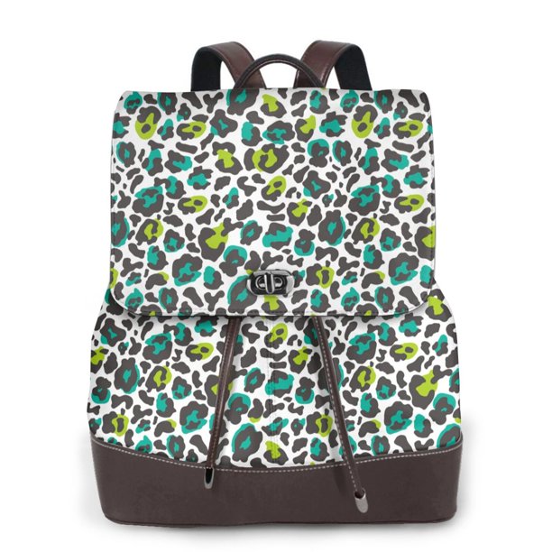 Fotbe Green Leopard Mochila Bolso con Estampado para Mujer, Mochila Antirrobo de Nylon Impermeable, Bolsa Ligera de Hombro