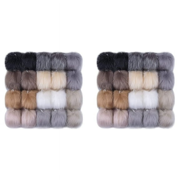 40 Pieces DIY Faux Fur Pom Pom with Elastic Loop for Hats Keychains Scarves Gloves Bags Accessories