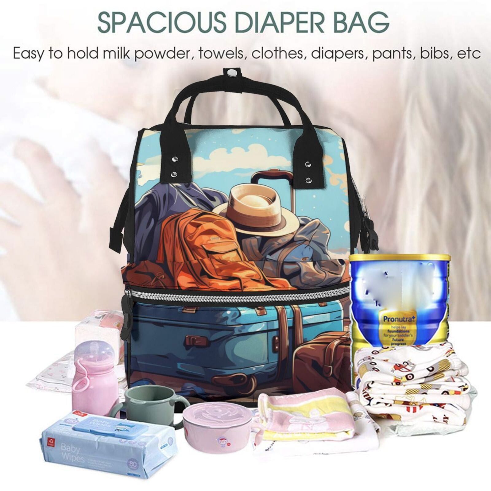 Fuzoiu Colorful Travel Luggage Gear Print Diaper Bag Backpack,Baby Essentials Travel Tote,Multi function Waterproof Diaper Bag, Travel Essentials Baby Bag - Unisex
