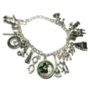 MAIN STREET 24/7 Wicked Musical 18 Charms Glass Domed Silvertone Metal Novelty Charm Bracelet