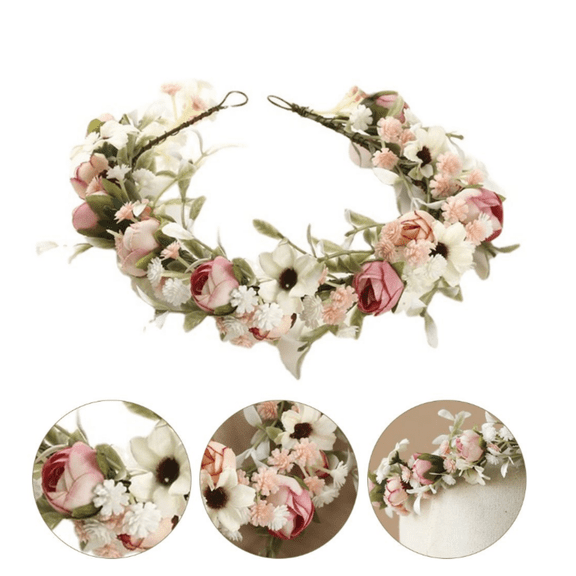 Handmade Flower Headband, Adjustable Flower Wreath, Crown Head Jewelry, Wedding Party Decoration,Flower Headband Handmade Adjustable Flower Wreath Headband Crown Garland Headpiece Wedding Festival