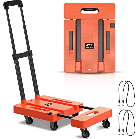 Foldable Dolly Cart, Heavy Duty Dolly Cart, Folding Hand Truck with 6 Wheels, 500 LB Dolly Cart Capacity Portable Luggage Cart for Moving, Traveling and Shopping, Orange, 6 Wheels