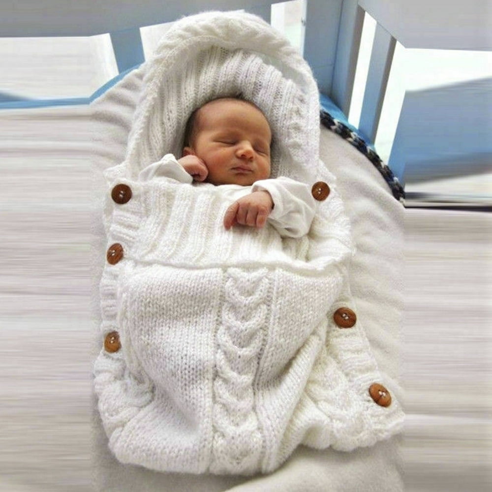 Swaddle Wrap Blanket Newborn Baby Infant Sleeping Bag Pram Buggy Knitted Cotton 